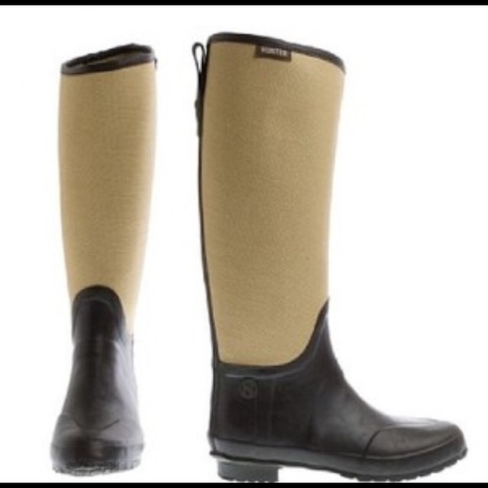 Hunter Tall Two-Tone Beige and Black Winter Rain Boots